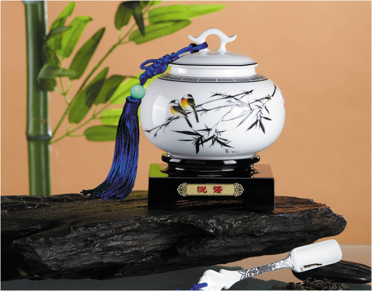 中國白鼓型茶葉罐、勺兩件套