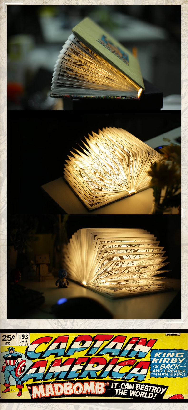 漫威正版復(fù)古漫畫(huà)書(shū)燈折疊翻頁(yè)無(wú)線書(shū)燈LED創(chuàng)意充電式書(shū)本燈禮物 上海禮物