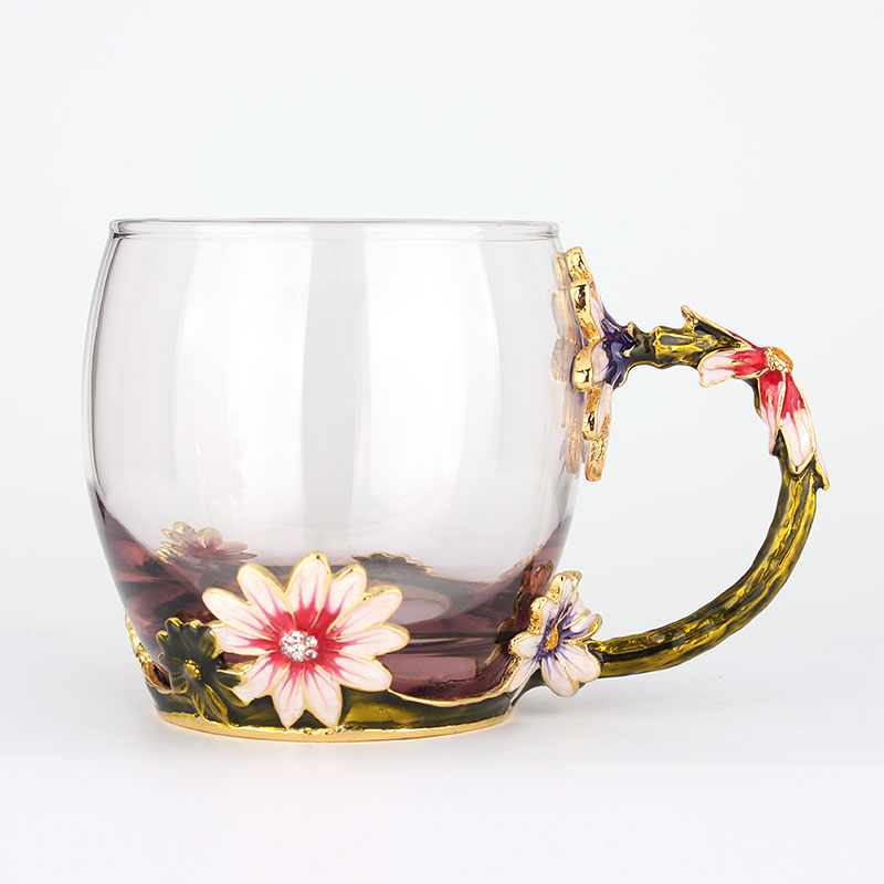 創(chuàng)意琺瑯彩玻璃水杯、情侶茶杯、花茶杯情人節(jié)禮物（對杯）
