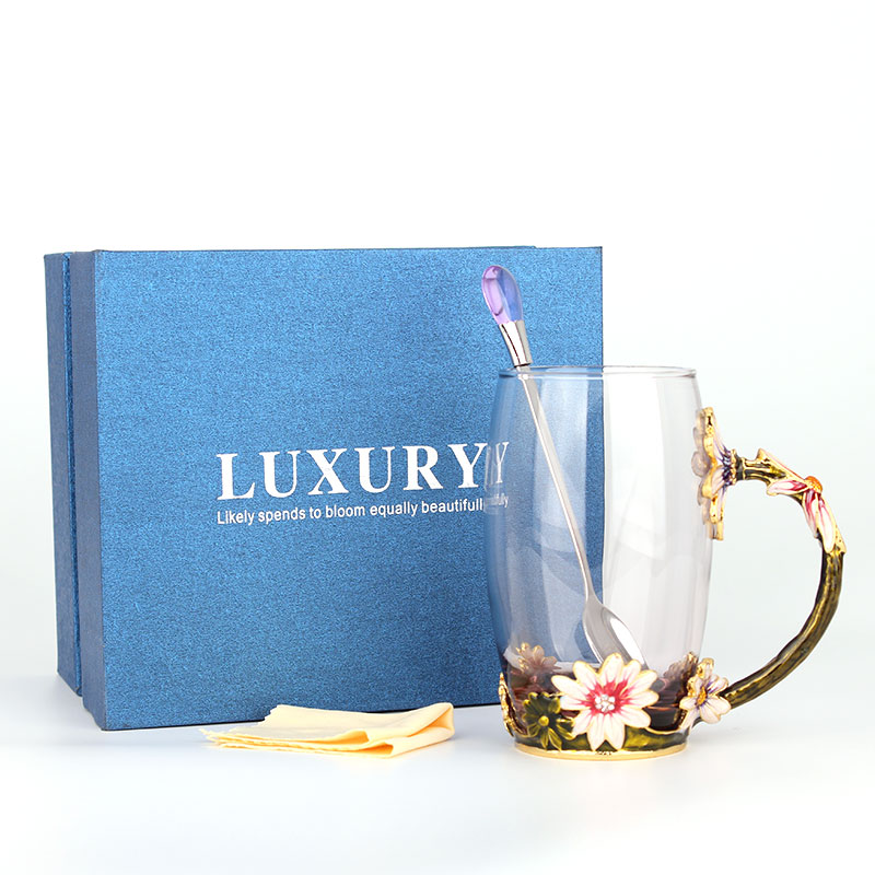 創(chuàng)意琺瑯彩玻璃水杯、情侶茶杯、花茶杯情人節(jié)禮物（對杯）