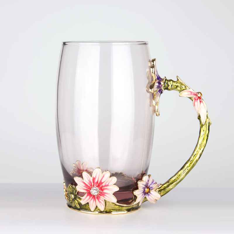 創(chuàng)意琺瑯彩玻璃水杯、情侶茶杯、花茶杯情人節(jié)禮物（對杯）