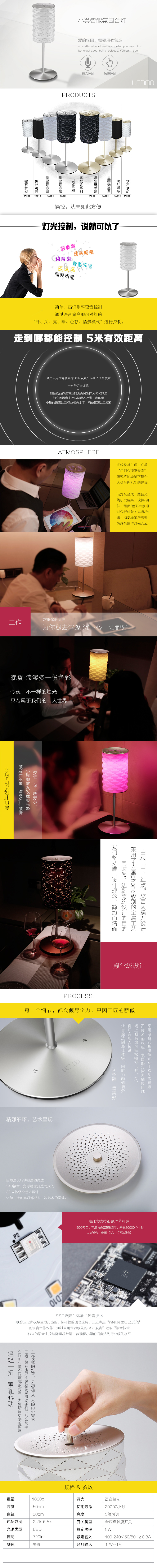 有巢智能小巢氛圍臺(tái)燈、語(yǔ)音觸摸聲控制調(diào)光