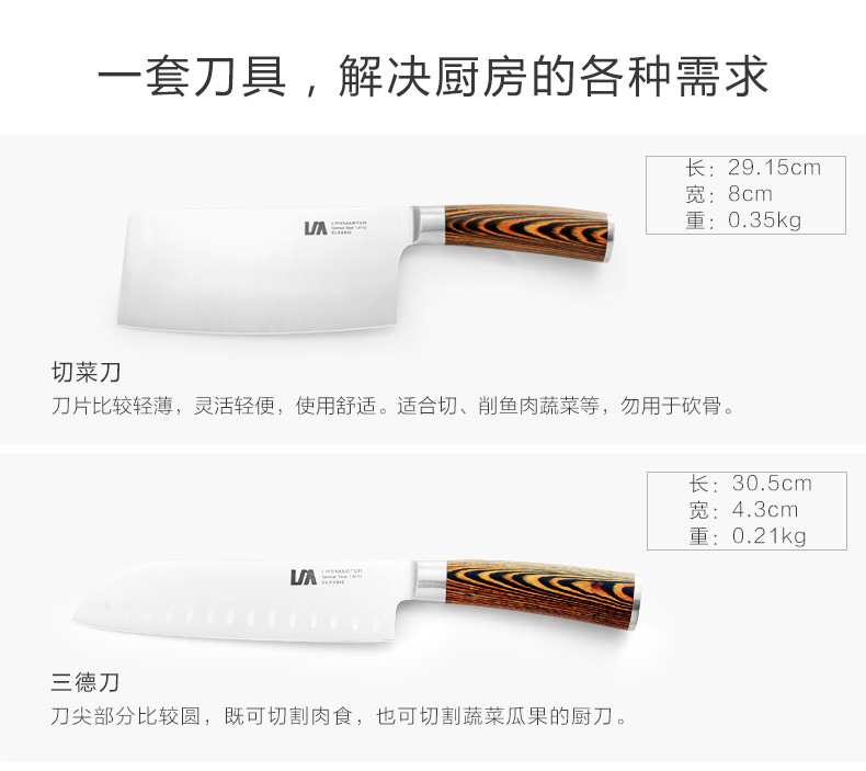 朗馬 德國(guó)高檔進(jìn)口不銹鋼廚房套刀刀具 鉬釩鋼菜刀套裝四件套