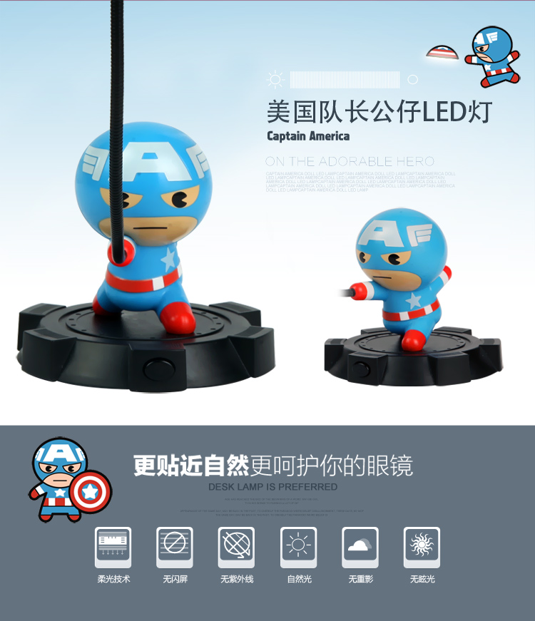 漫威正版 美國(guó)隊(duì)長(zhǎng)公仔LED燈 鋰電池充電小夜燈 男生禮物圣誕新年 上海禮物