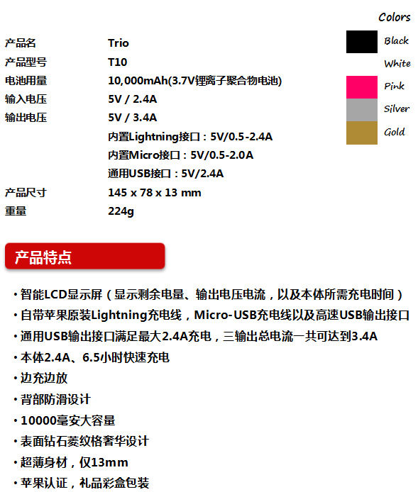 智能LCD顯示10000毫安終結(jié)者移動電源