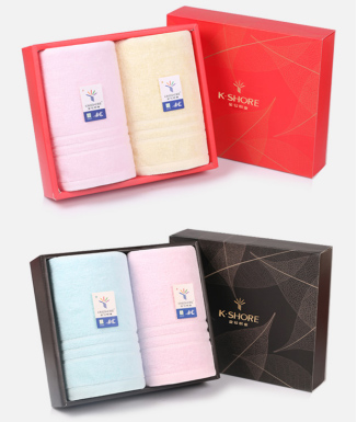 金號(hào)素色主義毛巾、面巾二條禮盒裝（紅/黃/蘭）