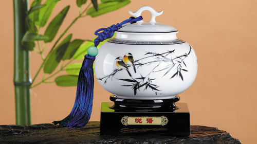 中國白鼓型茶葉罐、勺兩件套
