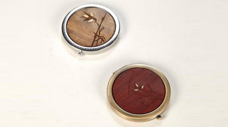 紫檀、金絲楠平面鏡（陰刻竹，嵌黃銅片)